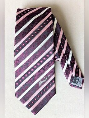 NWOT Nina Ricci 100% Silk Tie Paisley Rhinestones Stripes